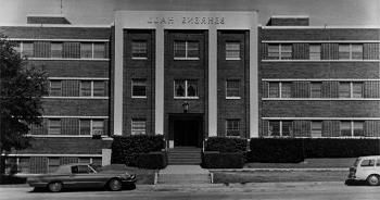 Black & white photo of Behrens Hall.